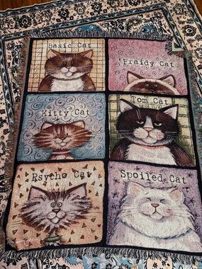 Cat Woven Tapestry Throw Blanket Basic Tom Spoiled Psycho Fraidy Meow Kitty EUC